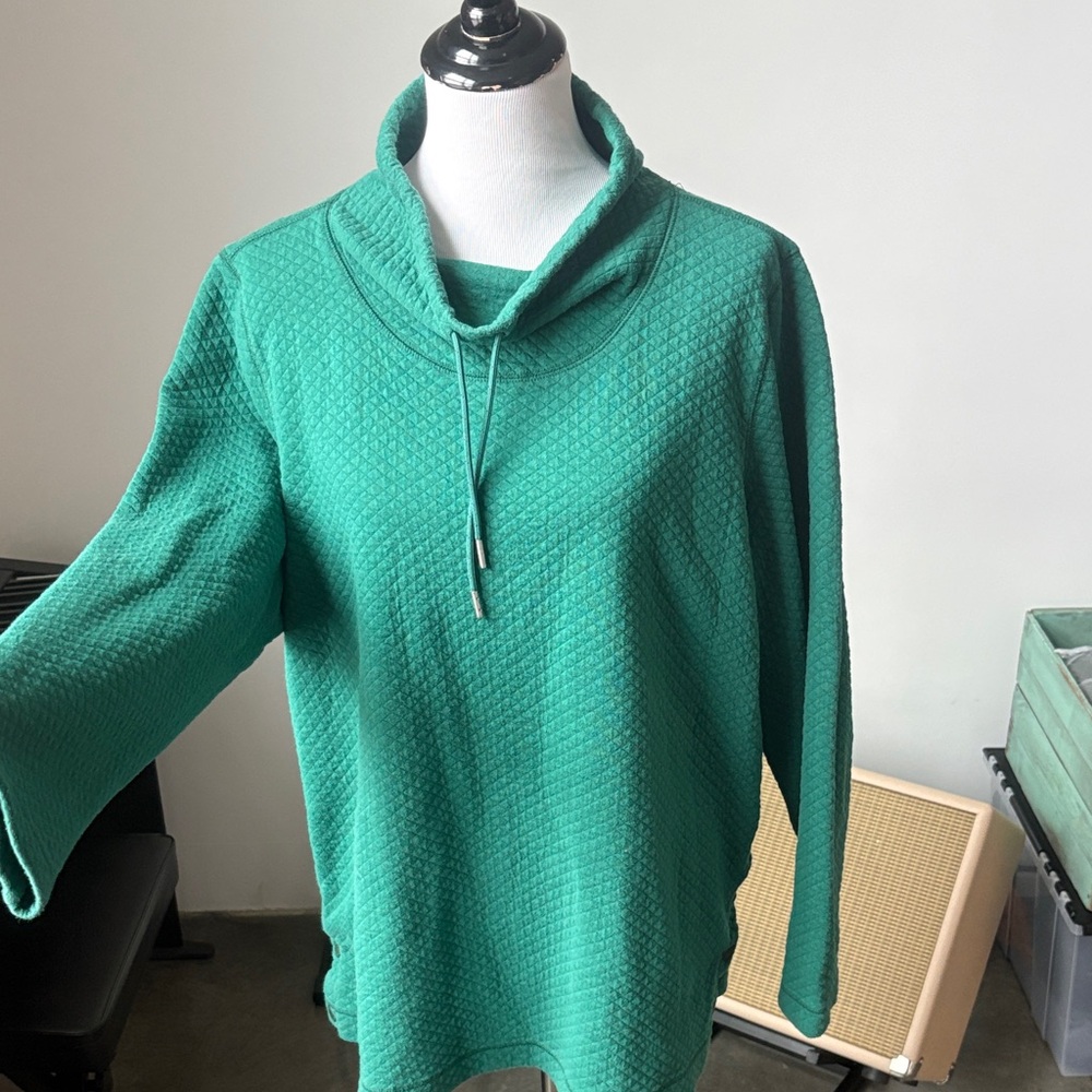 LL BEAN Green Quilted Funnel Neck Women's Sweater